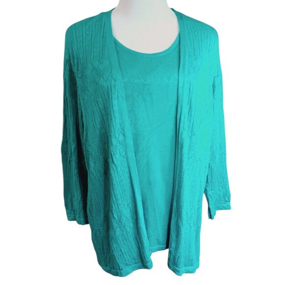 ALFRED DUNNER Sweater Cardigan Cami XL Attached Twinset Turquoise Teal Knitted - Picture 10 of 11